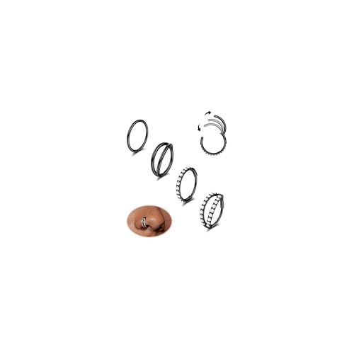 4PCS 18G Nose Rings Hoops, Surgical Steel Earrings Tragus Septum Piercing