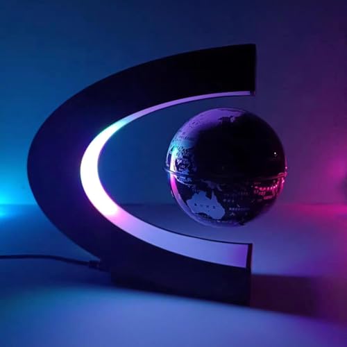 Globo Terrestre Flutuante Preto com LED Colorida, Mapa Mundi Gravitacional, Decoração de Mesa, Magne