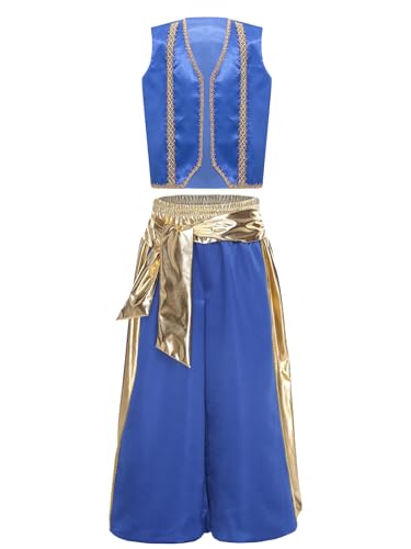 Costume de prince arabe pour garçon avec pantalon d'Aladdin bleu roi taille 122-128