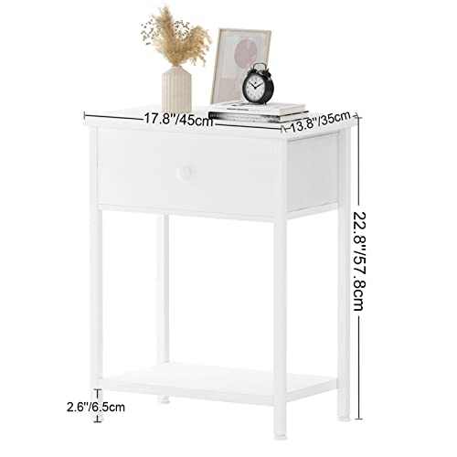 White Nightstands Set Of 2, Small Night Stand With Drawer And Shelf Storage End Table For Bedroom, Dorm, Modern #TOP4