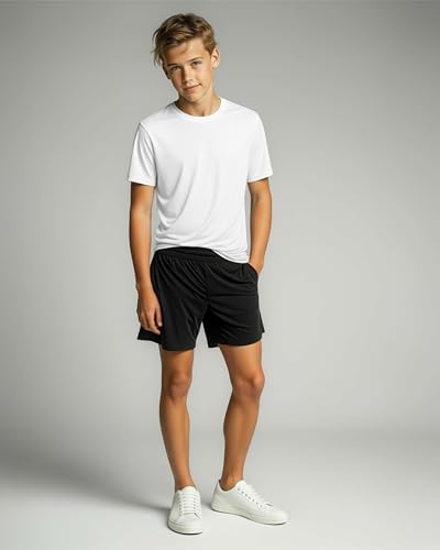Image of Real Essentials 5 Pack: Boys Breeze Tech Dry-Fit Short Sleeve Athletic T Shirt Active Workout Gym Kids Youth