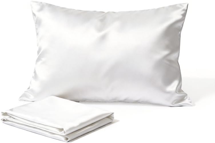 White Satin Pillowcase Queen Size Silk Pillow Cases Set of 2 Wrinkle-Free Soft Smooth 20x30 Inches, 2pcs