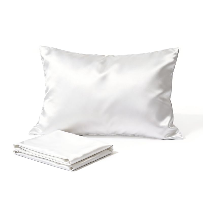 White Satin Pillowcase Queen Size Silk Pillow Cases Set of 2 Wrinkle-Free Soft Smooth 20x30 Inches 2pcs