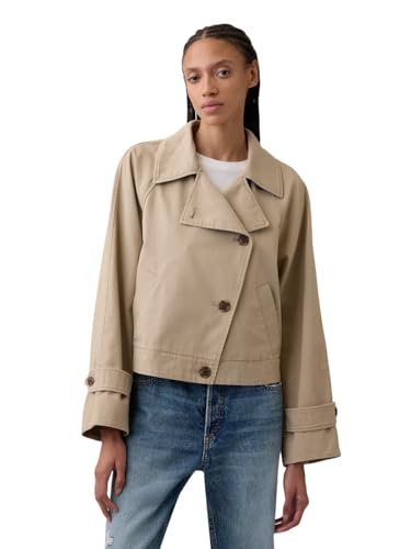GAP Women's Cropped Trench Coat, Cargo Khaki, Medium