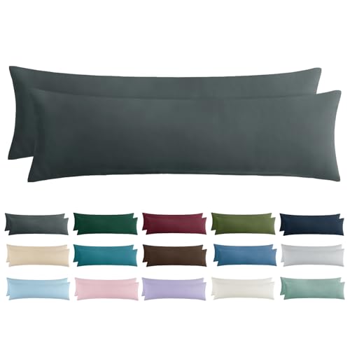 Aisbo Kissenbezug 40x145 2er Set - Seitenschläferkissen Bezug 40 x 145 Anthrazit mit Reißverschluss aus Mikrofaser Weich ÖKO-TEX Kopfkissenbezug 145x40 für Seitenschläfer Kissen
