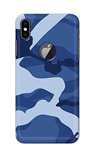 Image of Printed Hard Back Cover Case for Apple iPhone Xs Max Logo View Back Cover (Army Blue Pattern) -203