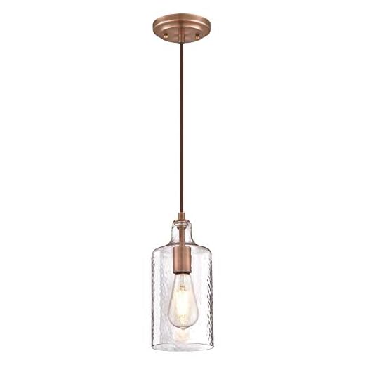 Westinghouse Lighting 6371500, Washed Copper Finish with Clear Textured Glass Carmen One-Light Indoor Mini Pendant, Size