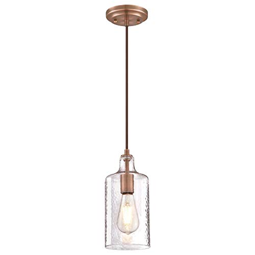 Westinghouse Lighting 6371500, Washed Copper Finish with Clear Textured Glass Carmen One-Light Indoor Mini Pendant, one Size by Westinghouse - Used condition - US$54.65