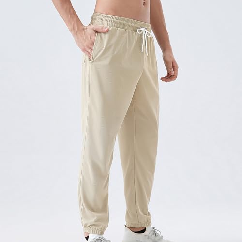 Mens Waffle Pants Drawstring Lightweight Joggers Quick Dry Summer Fall Running Tapered Streetwear with Pockets4