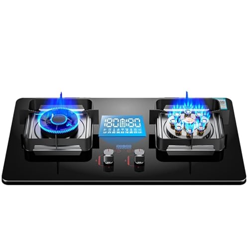 ガスコンロ - 5.2KWガスストーブ、 強化ガラス/ステンレスガスコンロ、 キッチンダブルバーナーガスレンジ、 タイマー機能付き家庭用デュアルバーナーストーブ、 調節可能な火のサイズ(LPG)