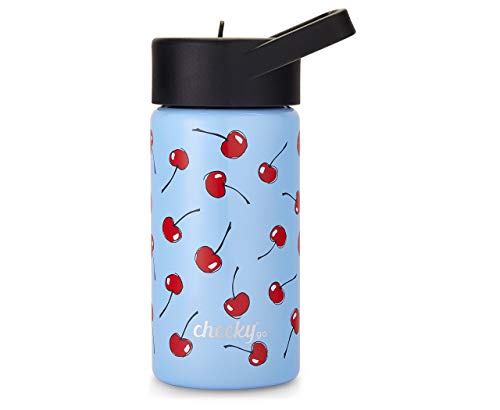 Cheeky Kids Go 14oz Insulated Stainless Steel Water Bottle with Straw Lid - Light Blue Cherry Print