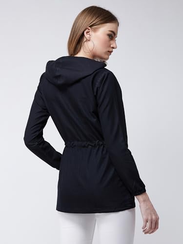 Image of Miss Chase Women's Polo Neck Full Sleeves Patch Pocket Denim Overcoat Knee-Length Jacket