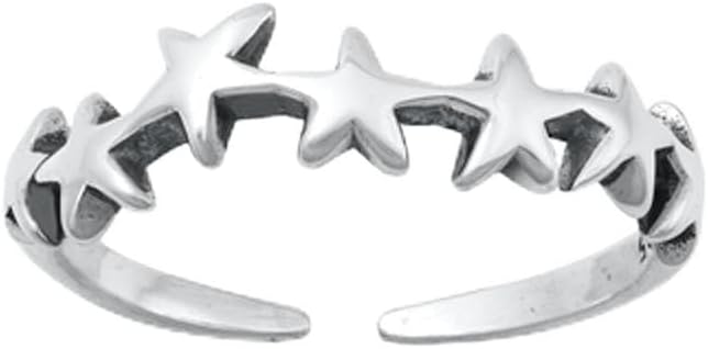 Sterling Silver Fashion Oxidized Stars Toe Midi Adjustable Ring .925 New Band
