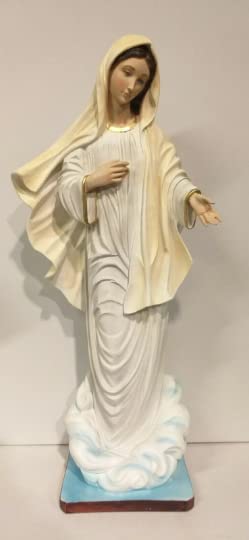 Generico ArteSacraCaravaggio Statua Madonna di Medjugorje, in marmo resina cm 60 (23,62 inches), per interni ed esterni, decorata a mano, produzione artigianale italiana