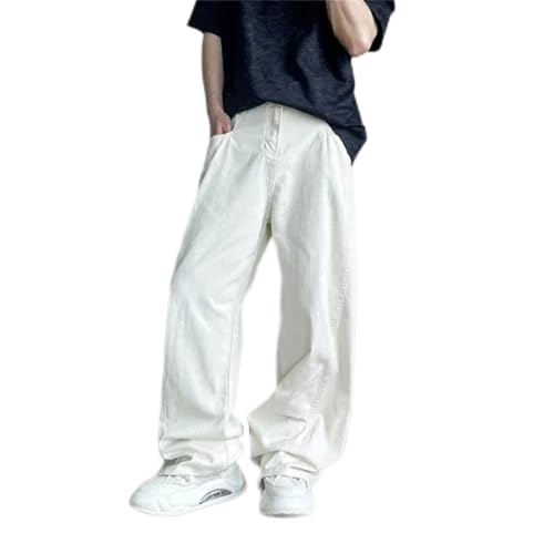 Men's Cotton Non-Stretch Straight Baggy Jeans Streetwear Casual Denim Pants Hip Hop Trousers