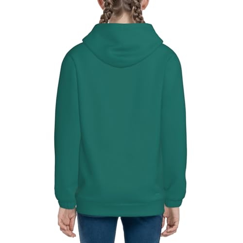 Solid dark green Print Girls Full Zip Hoodie, Fall Casual Long Sleeve Hooded Sweatshirts, Cute Jackets with Pockets4
