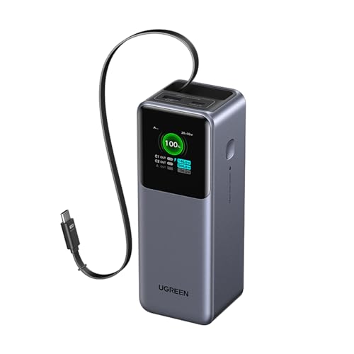 UGREEN Nexode 20000mAh Banco de Energía con Cable Retráctil, Power Bank Portátil de 165W Carga Rápida Compatible con iPhone 17 Pro MAX Air/16/15, Galaxy S20, MacBook, Portátil DELL, etc.