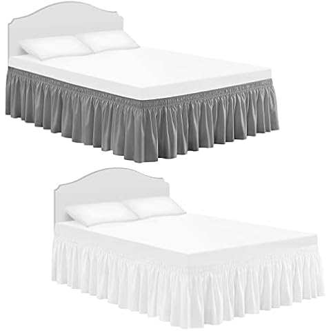 RIMELA Queen Bed Skirt 15/18 inch Drop, White/Grey Cover