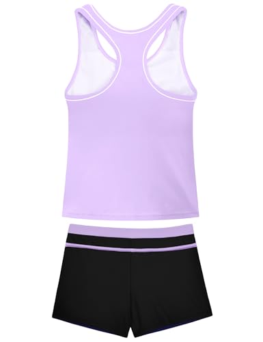 Image of Girls Tankini 2 Piece Swimsuit Racerback with Shorts Quick Dry Bathing Suit for Girls 3-14Y