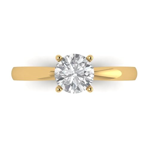 Clara Pucci Solid 14K Yellow Gold Moissanite Ring - 1.5 tcw Round Cut Certified Solitaire Engagement Ring for Women, Promise Bridal Rings for Women, Wedding Ring for Women