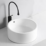 ZYCDP Aufsatzwaschbecken Rund Keramik Waschbecken Bad mit Überlauf 420 X 420 X 160 mm Weiß
