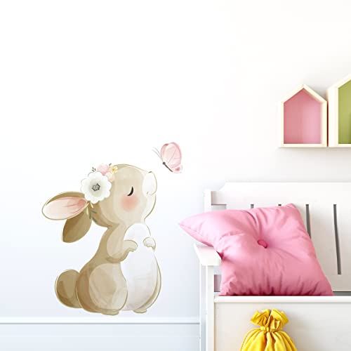 Vinilo decorativo con conejito y mariposa para pared miniatura 3