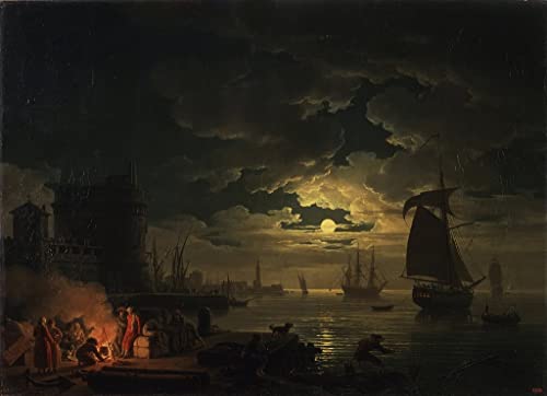 Affiche le port de Palerme au clair de lune | Impression toile de reproduction d'art 60x90cm