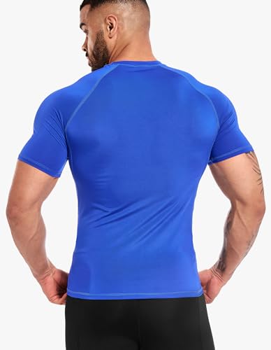 Men’s Compression Shirts Quick Dry, Top Baselayer Short Sleeve Athletic Undershirt, Workout Gym Slimming Undershirt A-Blue — view 2