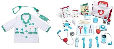 Doctor Role Play Bundle - 8-Piece Kids Costume Set with 25-Piece Medical Kit, Stethoscope, Coat & Accessories for Ages 3+