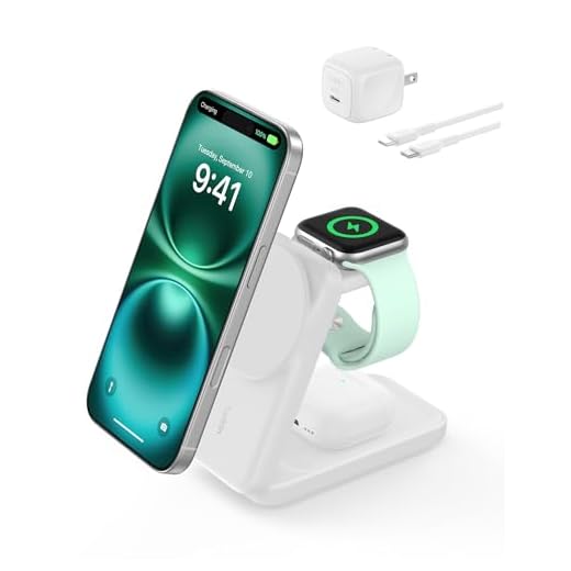 Belkin MagSafe Charger Compatible, 3-in-1 Charging Station, Qi2.2 25W Magnetic Wireless Charger Dock, Foldable Charging Stand for iPhone 17/16/15, Apple Watch, AirPods, Pixel 10 (45W Adapter Included)