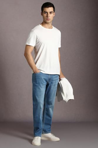 Image of Louis Philippe Men's Regular Fit Stretch Fabric for Comfort Premium Wash Aesthetic Authentic Twill and Durable Jeans
