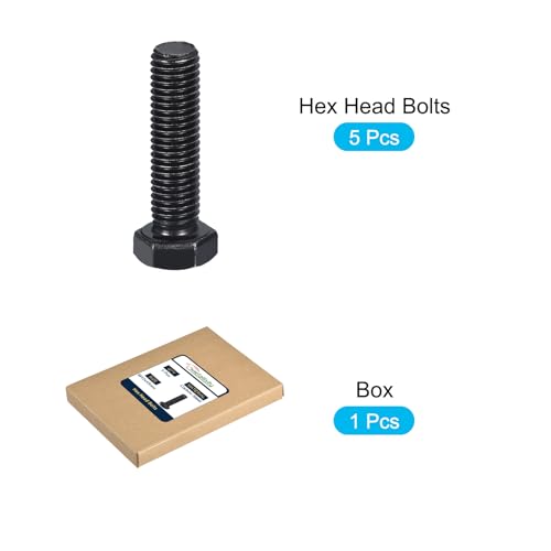 Image of METALLIXITY Hex Bolts (M12-1.75x45mm) 5Pcs, 8.8 Grade Carbon Steel Fully Threaded Black Oxide, Coarse Thread UNC Hex Head Screw Bolt - for Furniture Repair