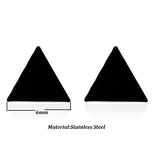 Simple Punk Round Triangle Bar Geometric Stud Earrings Women Mens Stainless Steel Ear Jewelry 3 Pairs/Pack-Black #TOP1