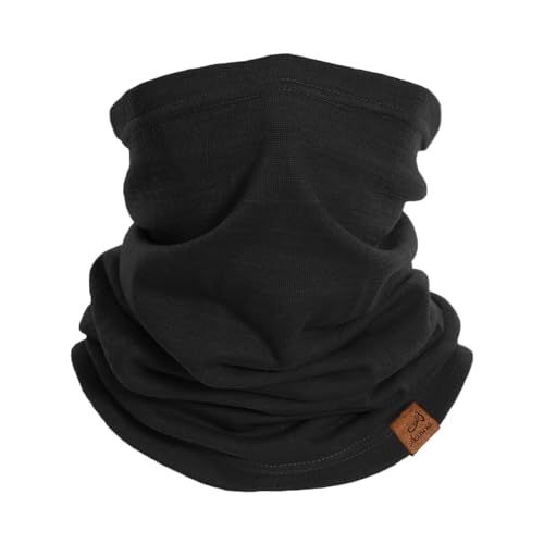 ACUSHLA 100% Merino Wool Neck Gaiter Ski Face Mask Scarf Neck Warmer for Men & Women All Weather (Black 210)
