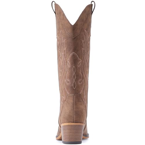 Image of IUV Cowboy Boots For Women Western Cowgirl Boots Mid Calf Snip Toe | Chunky Heel Ideal for low insteps