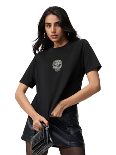 T-shirt graphique femme Punisher léger manches courtes col rond en perles