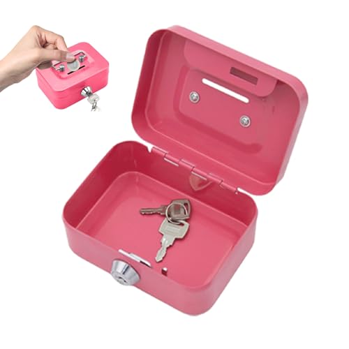 Petite Caisse Forte, Petite caisse à Monnaie, 11,5 x 8,5 x 5,8 cm, Caisse en Acier Tirelire avec Fente pour Pieces, Coffre fort, Élégante caisse à monnaie, Caisse avec Serrure à Clé (Rose)