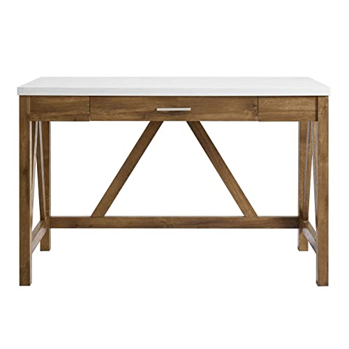 Walker Edison Rustic Farmhouse Wood Computer Writing Desk Home Office Workstation Small, 46 Inch, Marble And Walnut #TOP1