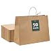 Halulu 50 Pcs 16x6x12" Kraft Brown Paper Handle Shopping Gift Merchandise Carry Retail Bags