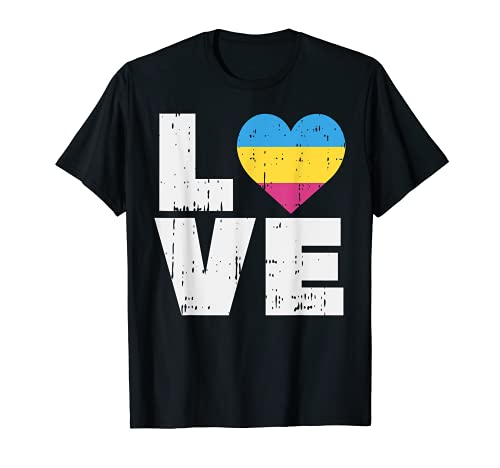 Love Vintage Heart LGBT Pansexual Colors Flag Pride Gift Maglietta