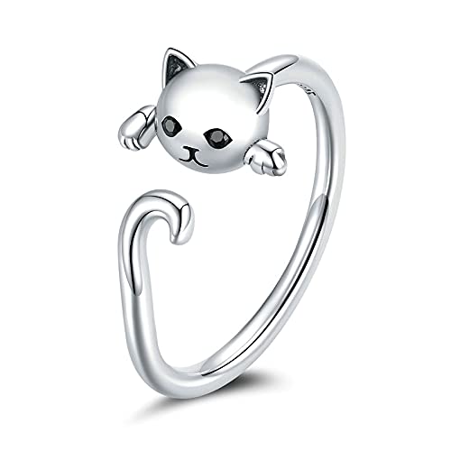 Bague chat argent femme ajustable idéale pour le style casual chic