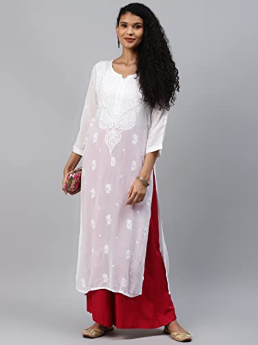 Image of Ada Hand Embroidered Lucknowi Chikankari Viscose Georgette Kurta Kurti for Women A411185