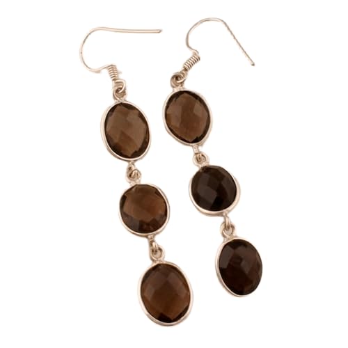 Boucles d'oreilles quartz fumé véritable et argent 925 de haute qualité