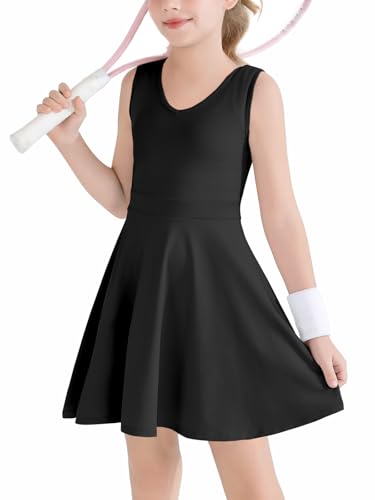 Haloumoning Girls Tennis Golf Dress Kids Sleevelesss V-Neck Athletic Workout Active Dresses 5-14 Years