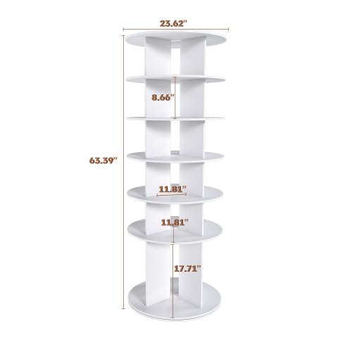 Image of Rotating Shoe Rack Tower, 7-Tier Spinning Storage Rack, Free Standing 360 Revolving Shoe Organizer, Holds 28 Pairs of Shoes (6-Tier White)