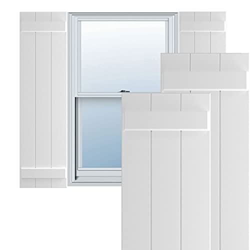 Ekena Millwork 16 1/8"W x 39"H True Fit PVC Three Board Joined Board-n-Batten Shutters, White (Per Pair - Hardware Not Included)