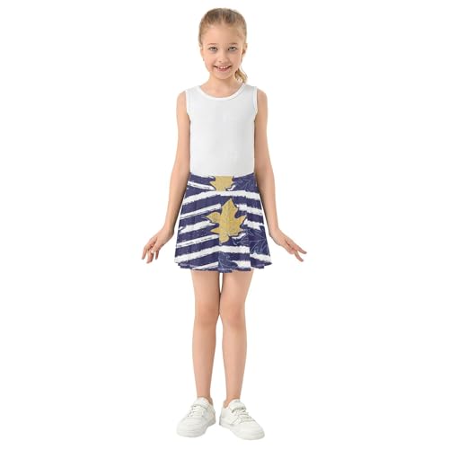Joisal Autumn Leaves Navy Blue Stripes Athletic Shorts Girls Skorts Tennis Skirts Toddler Clothes Flowy Skort 3t3