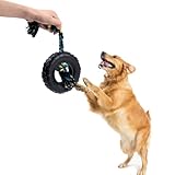 Wagably Tire Dog Toy with Cotton-Poly Rope - Rubber Toy for Extreme Chewers - Interactive Fun Play for Aggressive Chewers for Medium and Large Dogs - Safe and Durable Rope Tug Chew Toy for All Breeds