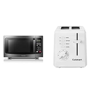 Toshiba EM131A5C-BS Microwave Oven with Smart Sensor, Easy Clean Interior, ECO Mode and Sound On/Off, 1.2 Cu Ft, Black Stainless Steel & Cuisinart CPT-122 Compact Plastic 2-Slice Toaster, White