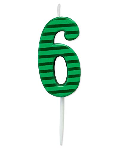 Papyrus Number 6 Birthday Candle, Green Stripes (1-Count)